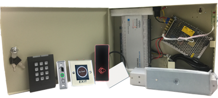 Four Door Access Controller System Kit w/ Power Supply, Metal Box, Readers, Exit Buttons and MAG Locks