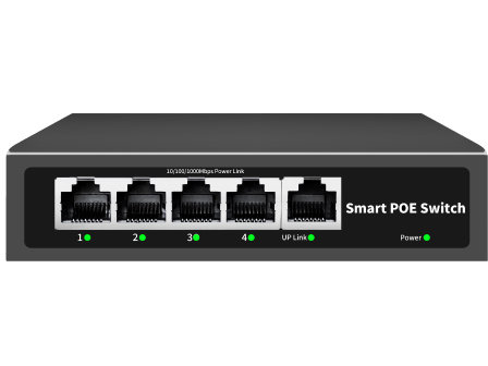 4 Port 10/100/1000 Mbps with PoE + 1 Uplink/NVR Port Gigabit Ethernet Switch