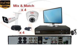 CCTV HD Security Camera System Tribrid 1080p Standalone 4 Port DVR w/ 1080p HD Coax Cameras, Cables, HDD & Monitor