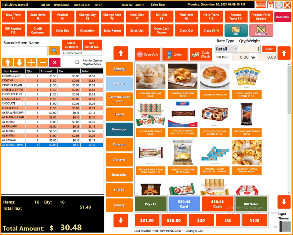 Main POS screen – light mode