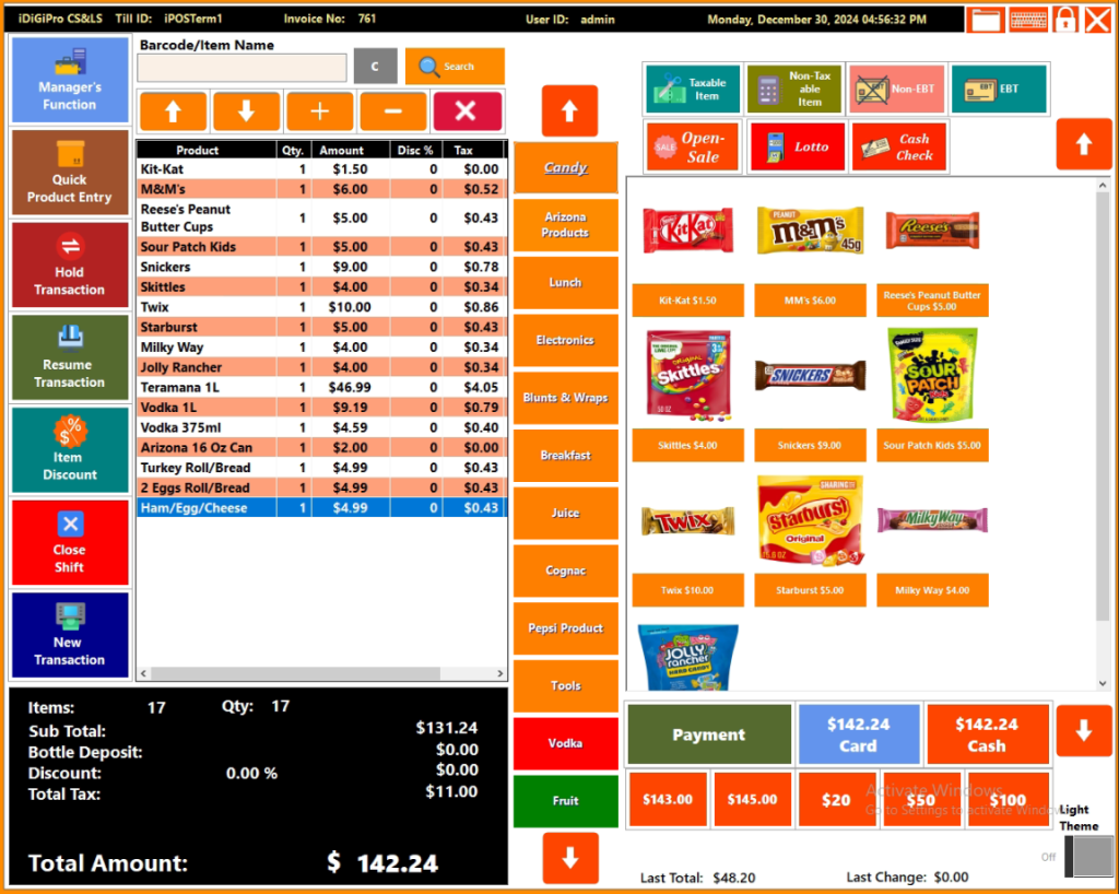 iDigiPro CS main POS screen – light mode