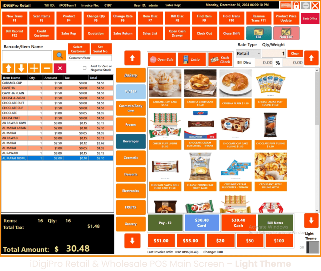 iDiGiPro Retail & Wholesale POS main screen – light theme