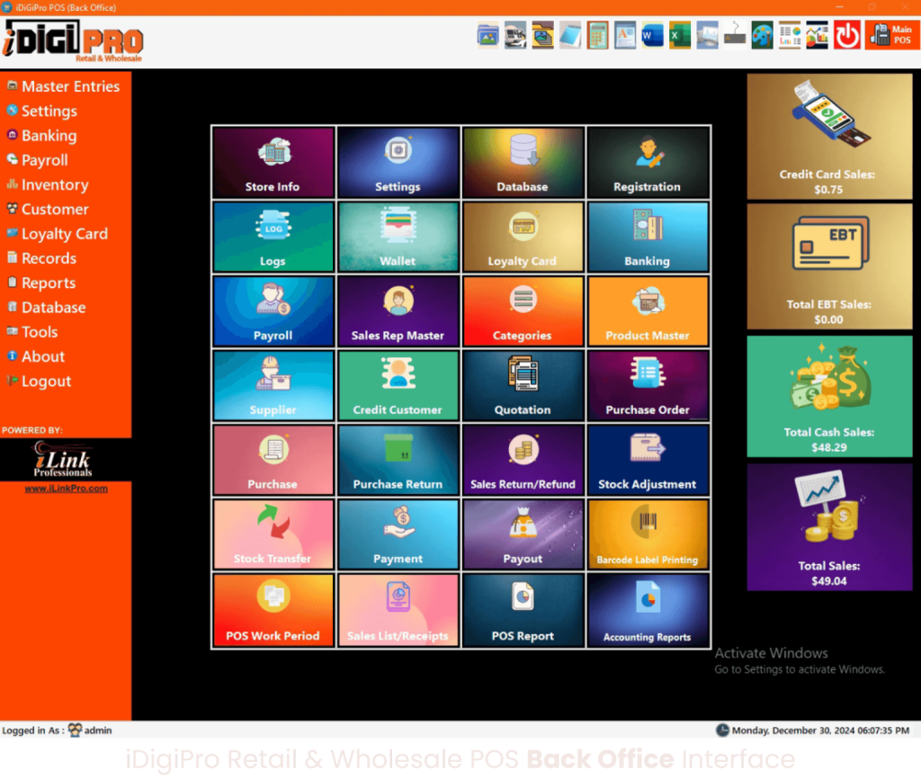 iDiGiPro Retail & Wholesale back office interface