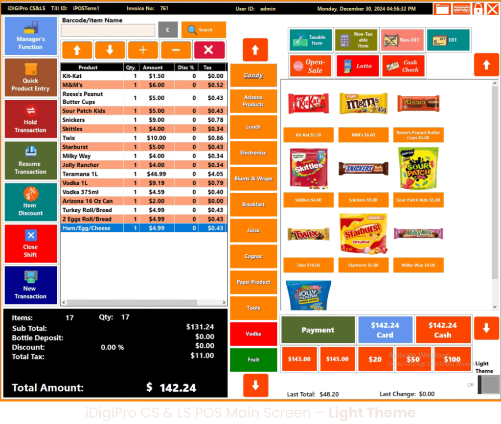 iDiGiPro CS & LS POS main screen – light theme