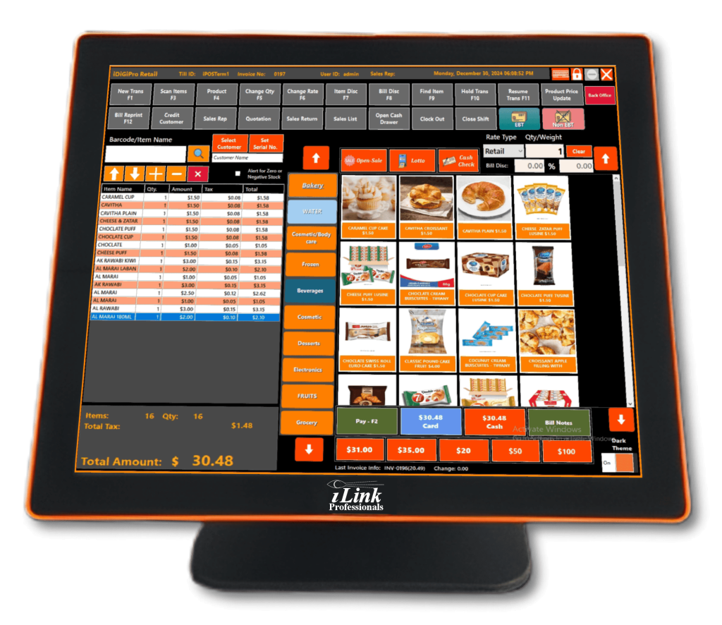 iDiGiPro Retail & Wholesale POS terminal – dark theme