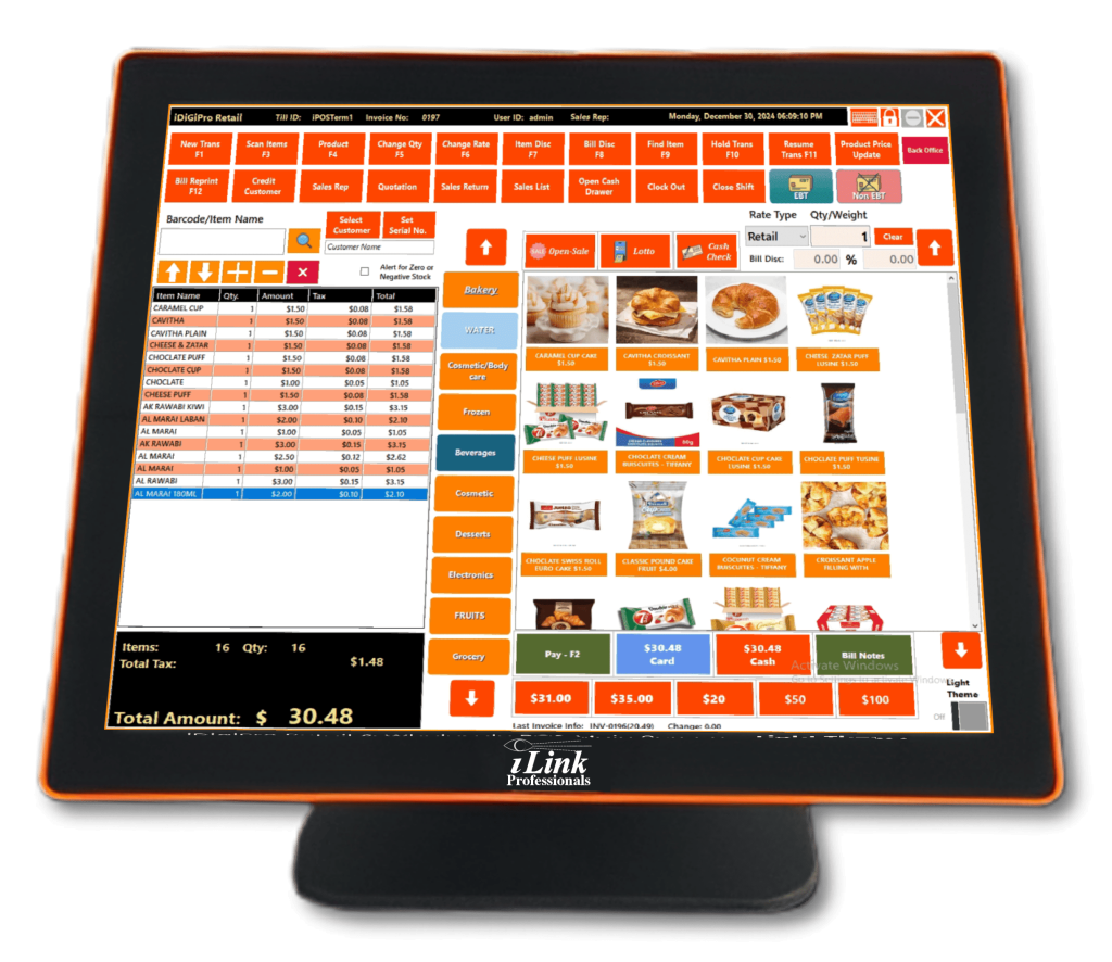 iDigiPro Retail & Wholesale POS main screen – light theme