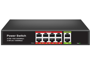 8 Port 10/100/1000 Mbps with PoE + 2 Gigabit Uplink/DVR Port Ethernet Switch