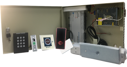 Two Door Access Controller System Kit w/ Power Supply, Metal Box, Readers, Exit Buttons and MAG Locks