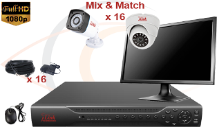 CCTV HD Security Camera System 6-in-1 1080p Standalone 16 Port DVR w/ 1080p HD Coax Cameras, Cables, HDD & Monitor