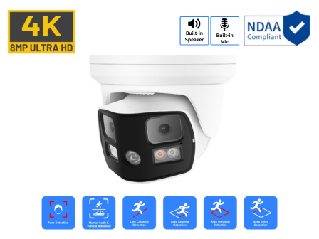 8MP 4K Dual-lens 180 degree Dual-Light Two-way Audio IP Turret Camera