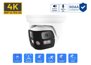 8MP 4K Dual-lens 180 degree Dual-Light Two-way Audio IP Turret Camera