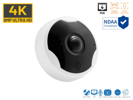 8MP 4K UHD Two-way Audio Fisheye IP PoE camera Wide-Angle built-in speaker and mic